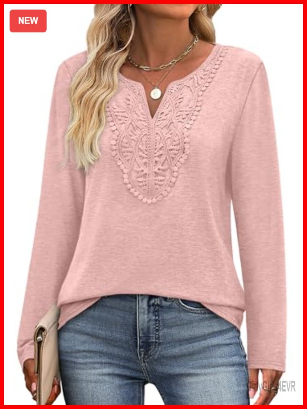 Boho Blouse Lace Front V Neck Long Sleeve Tunic Top